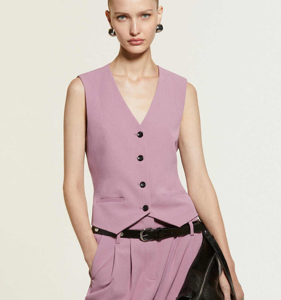 Mauve slim fit vest - women's vests and sleeveless jackets - Lilac | Sisley image number 8